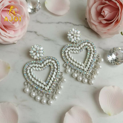 Heart-Shaped Pearl Drop Earrings For Women And Girls