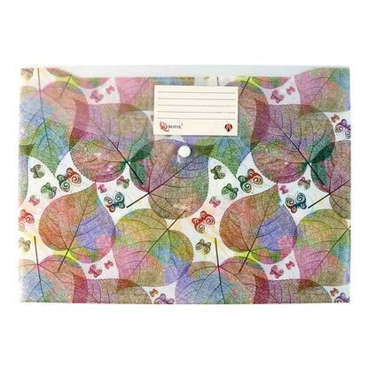 Mix Design Printed A4 Document Folder – Leaf Design Button Closure File with Label Slot (1 Pc)