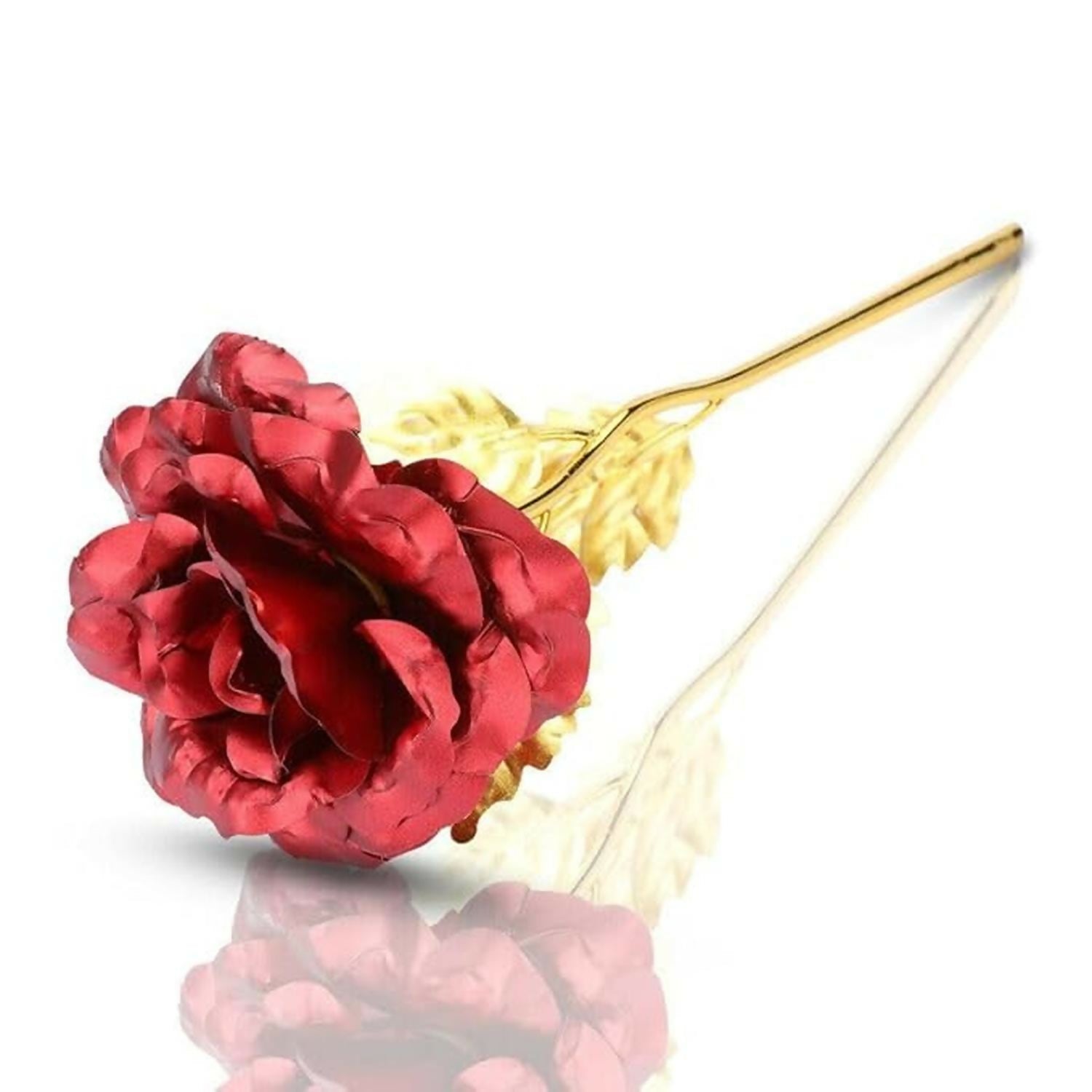 Luxury 24K Gold Plated Artificial Rose Set of 3 | Red & Gold Eternal Roses for Love Gift, Anniversary, Valentine’s Day & Home Décor | Metal Stem Romantic Gifting Flower Set with Gift Box