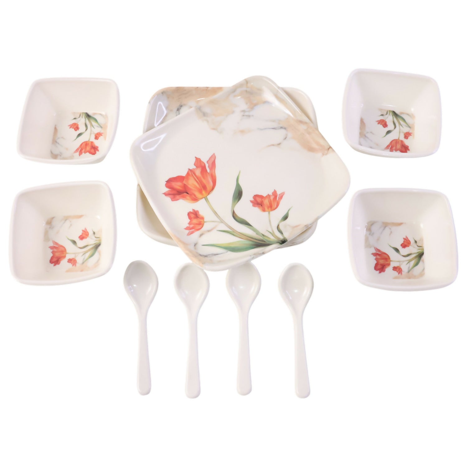 Side view of Lotus 12-piece melamine dinnerware set