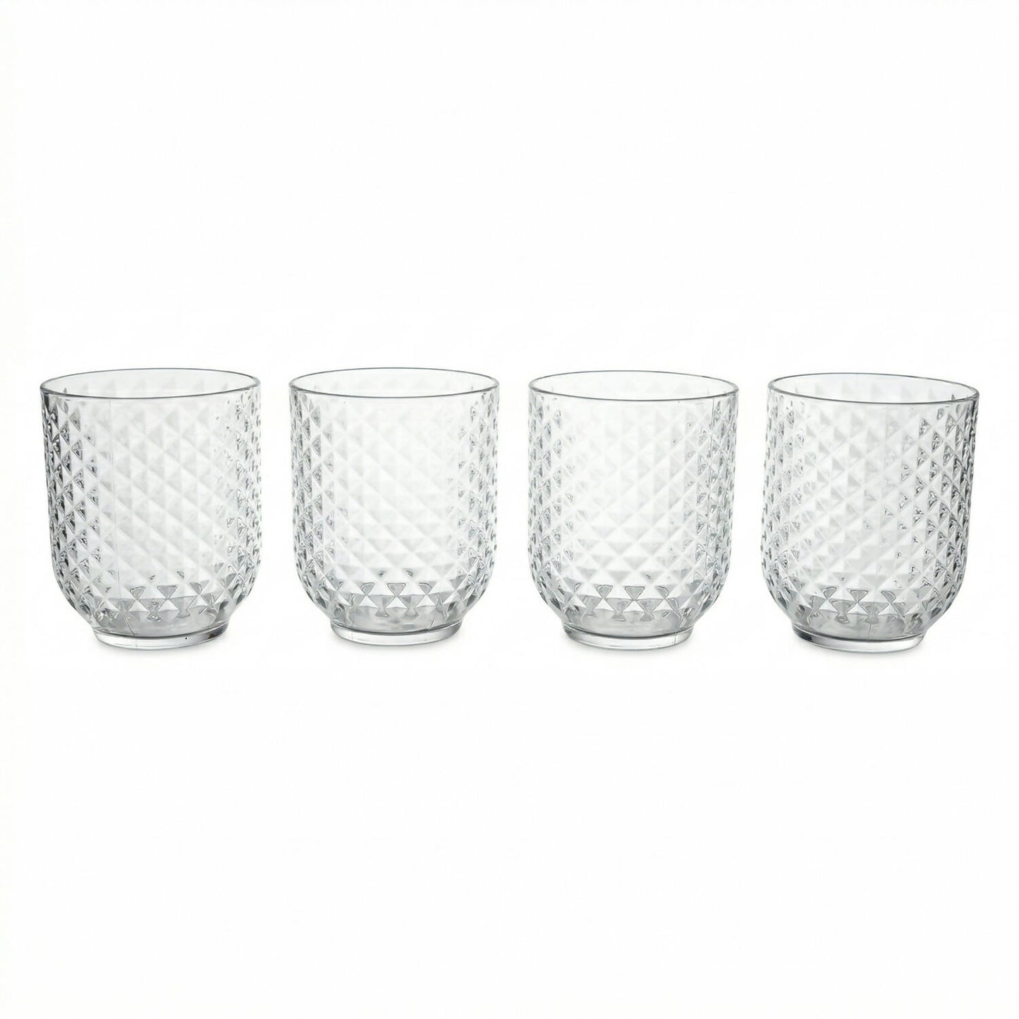 Premium Diamond Textured Plastic Glass Set Crystal Clear Tumblers for Drinks (4 Pc)