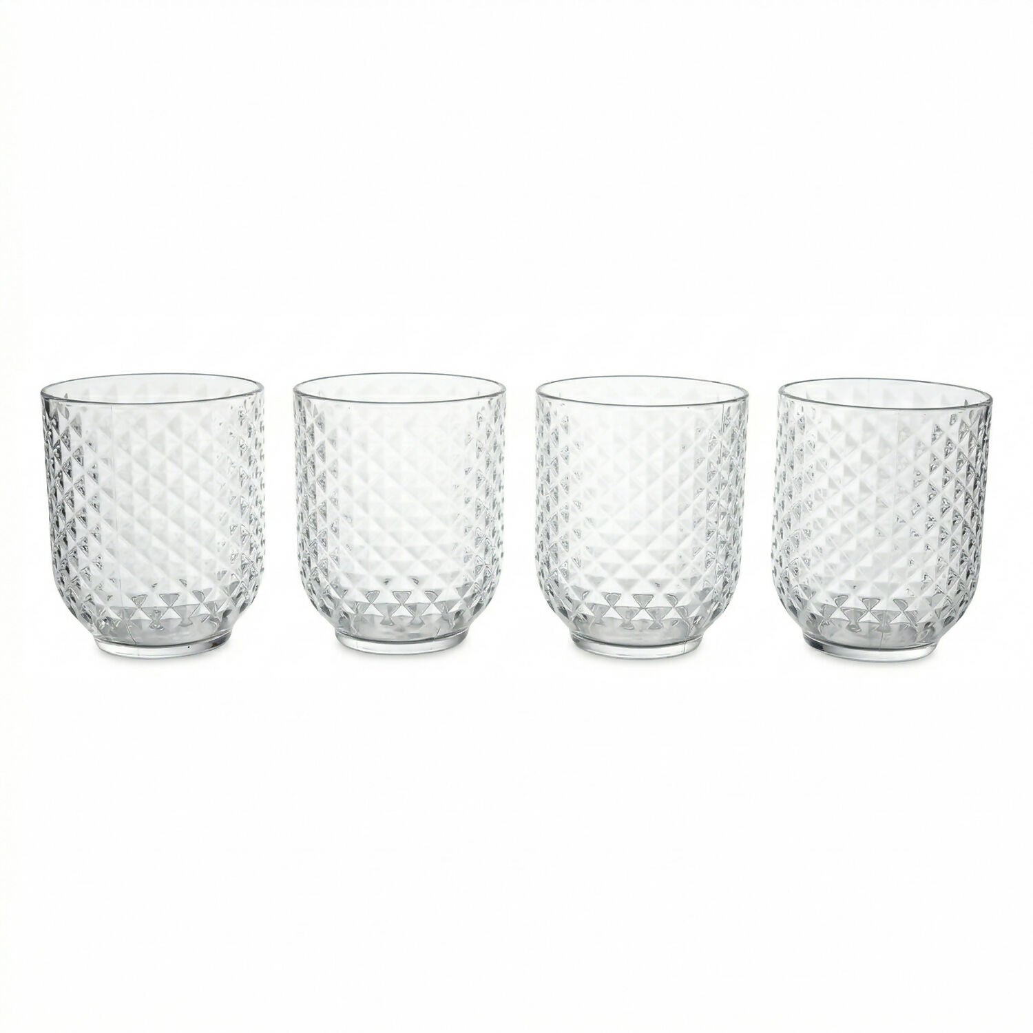 Premium Diamond Textured Plastic Glass Set Crystal Clear Tumblers for Drinks (4 Pc)