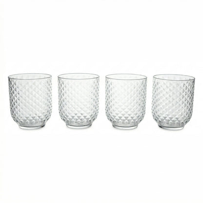 Premium Diamond Textured Plastic Glass Set Crystal Clear Tumblers for Drinks (4 Pc)