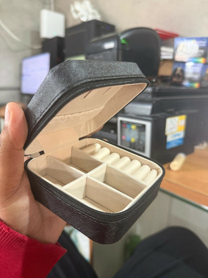 Premium Travel Jewelry Organizer Box with Ring Slots & Necklace Hooks – Black