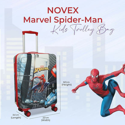 Novex Marvel Spiderman Kids Polycarbonate Trolley Bag for Boys Travel Luggage with 4 Spinner Wheel (18 Inch)
