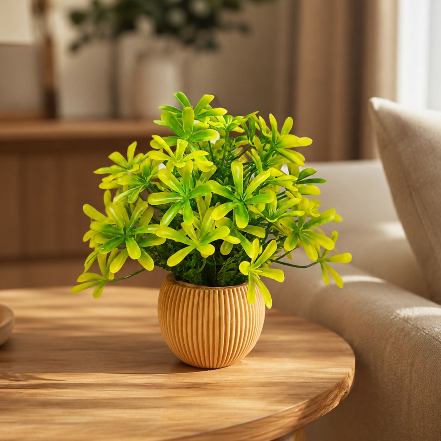 Artificial Green Leaf Plant with Decorative Pot for Home Decor & Tabletop Styling