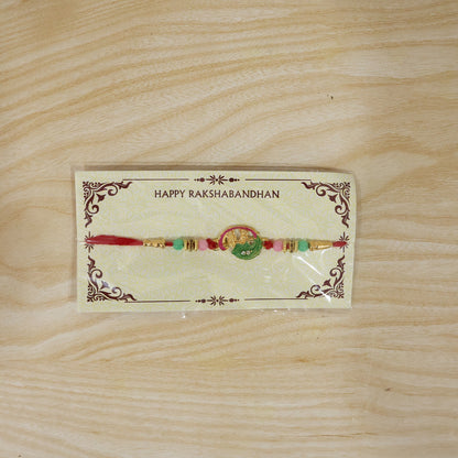 Mini Krishna Peacock Leaf Designer Rakhi packaging display