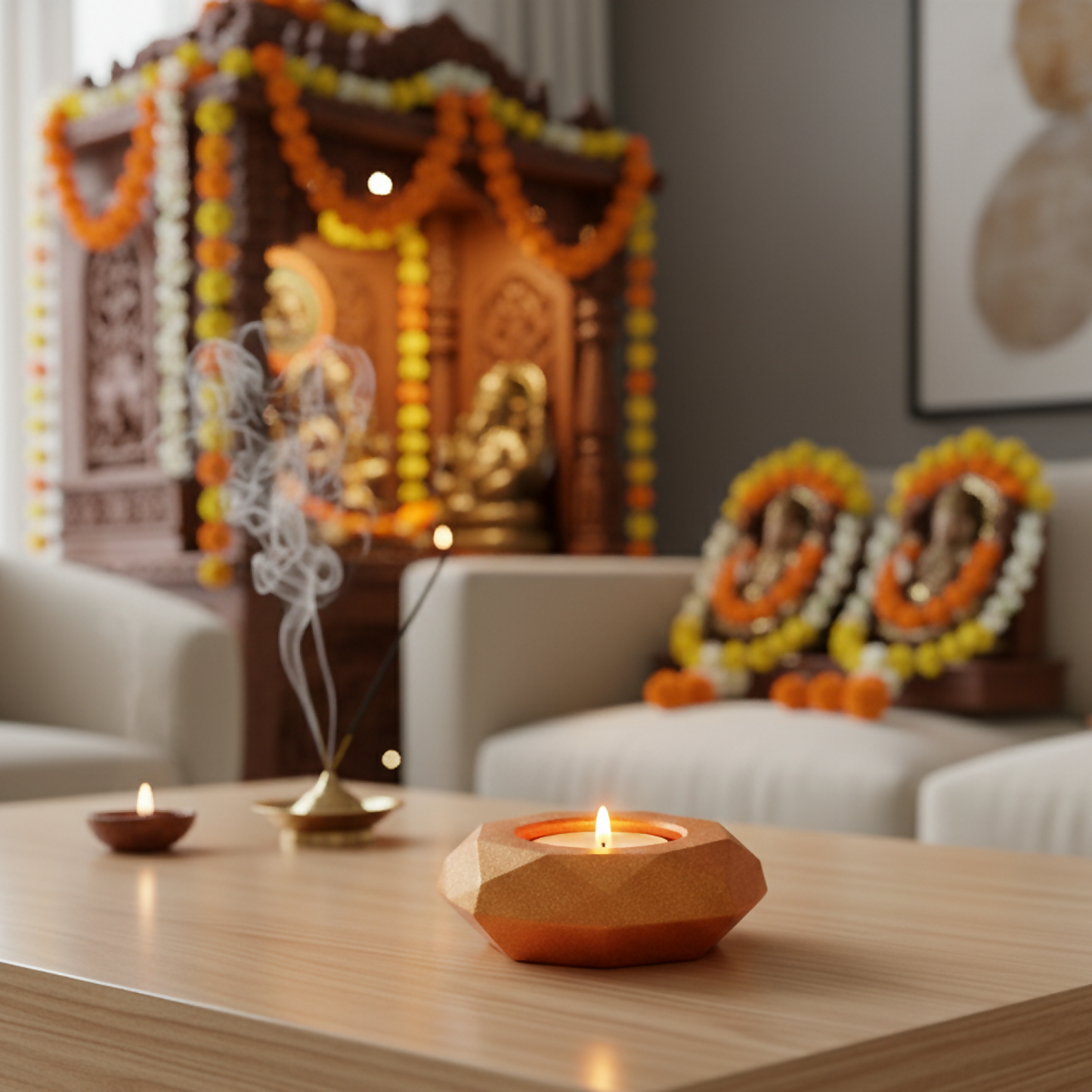 Diamond Decorative Diya Multi-Purpose Tealight Candle Holder, Dhoop Cone Stand, Pooja Diya & Mini Planter (Red, Rose Gold, Metallic Pink)