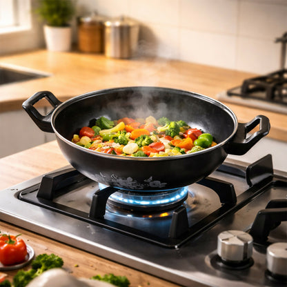 Hard Anodized Cookware Set Kadhai Fry Pan Tadka Pan Heavy Duty Kitchen Set (3 Pc)