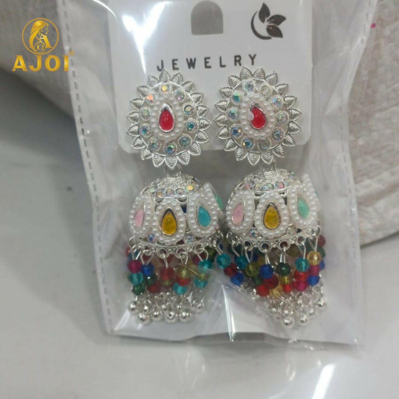 Heirloom-Inspired Silver Kundan Jhumka Earrings with Multicolor Bead Tassels & Pearl Accents