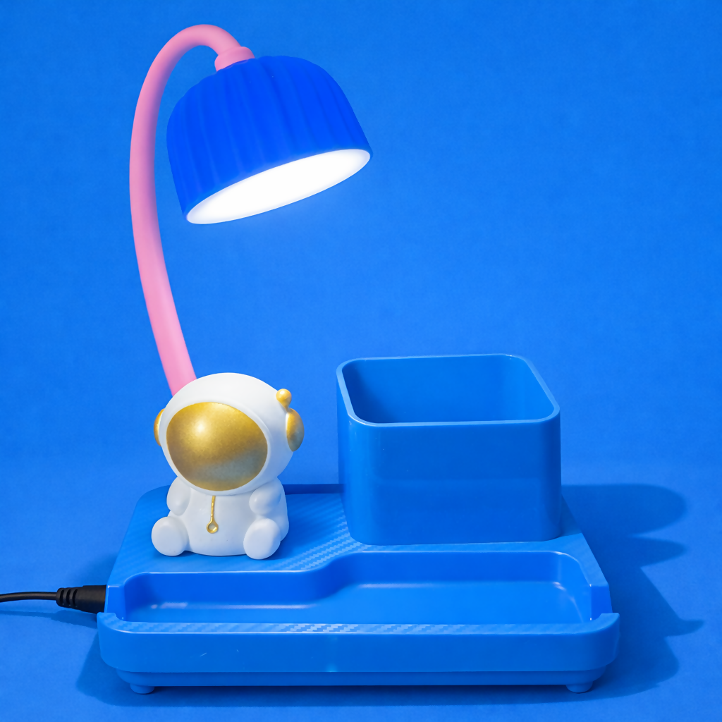 Blue Astronaut LED Desk Lamp with Pen Holder & Organizer for Study Table & Kids Room