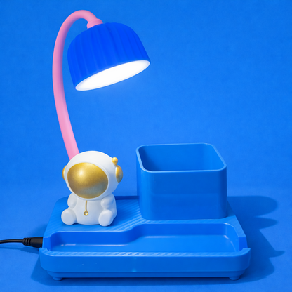 Blue Astronaut LED Desk Lamp with Pen Holder & Organizer for Study Table & Kids Room