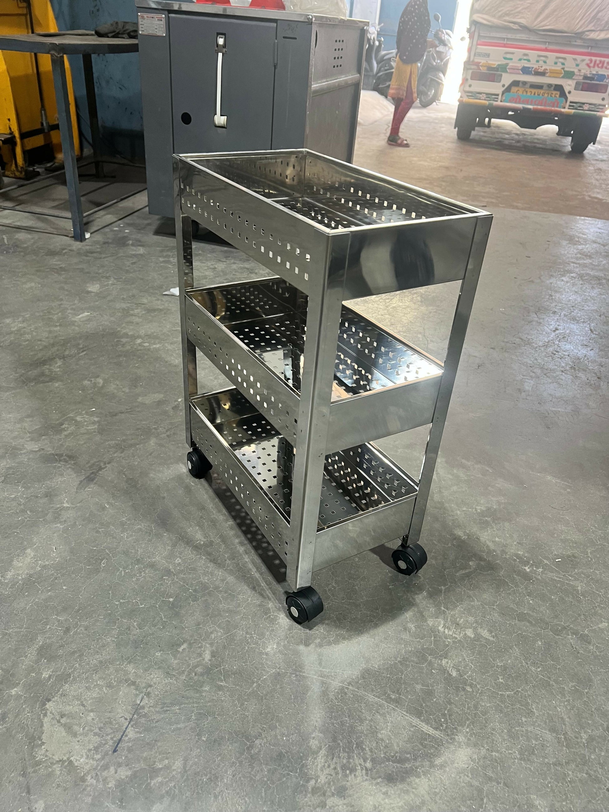 Stainless Steel 3-Tier Vegetable Storage Trolley Silver