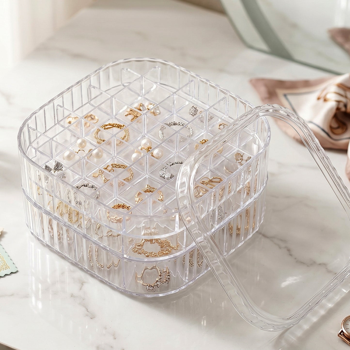 Durable clear plastic jewellery organizer with secure lid