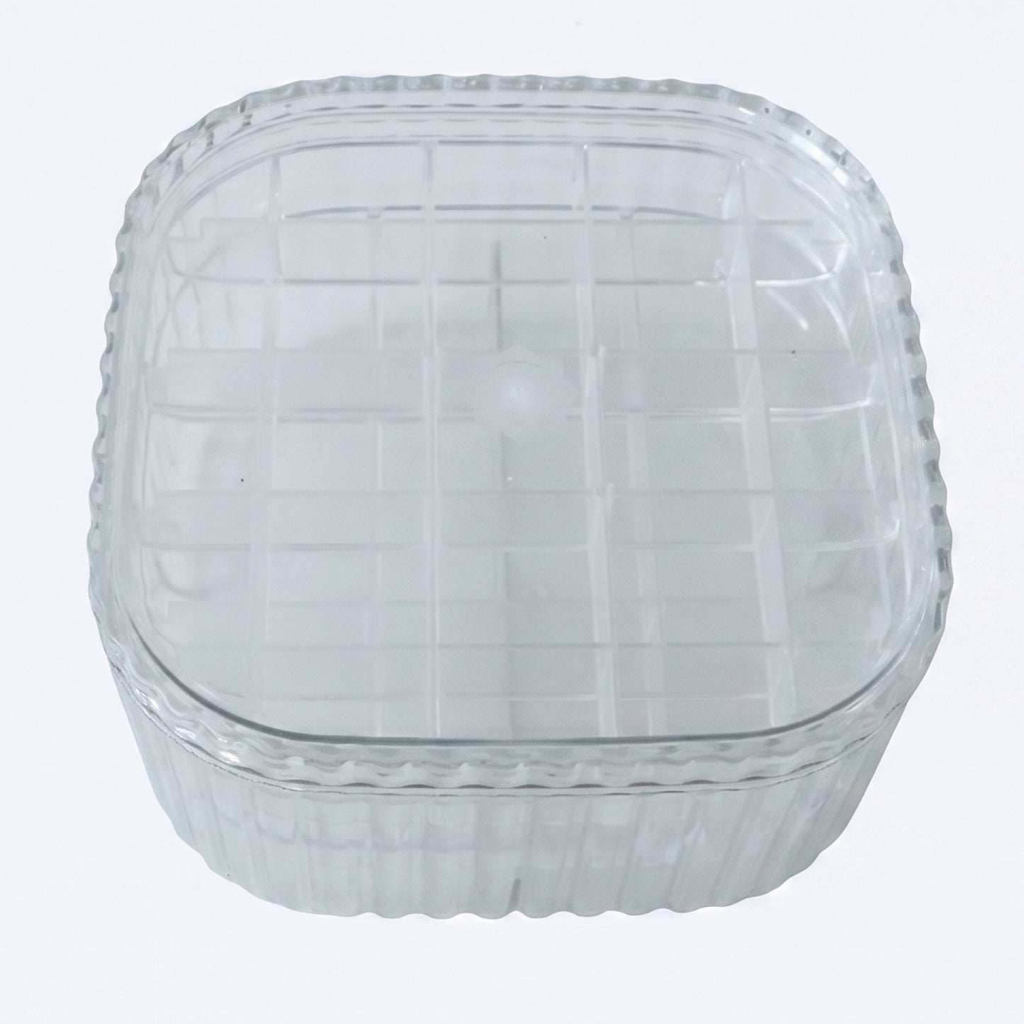 See-through jewellery storage box with multiple small compartments