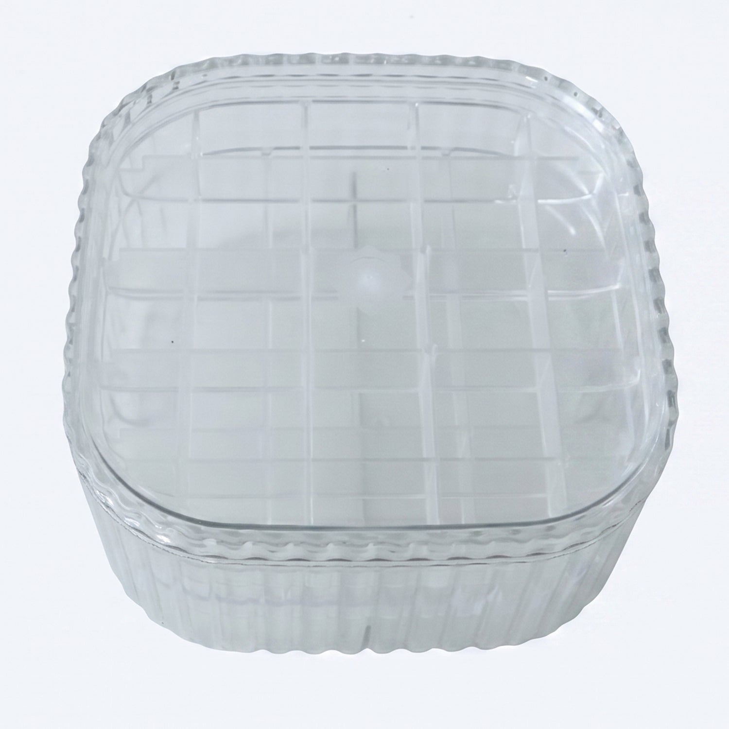 See-through jewellery storage box with multiple small compartments