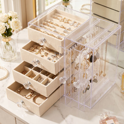Acrylic Jewelry Organizer Box, Multi-Drawer Velvet Storage for Rings (1 Set)