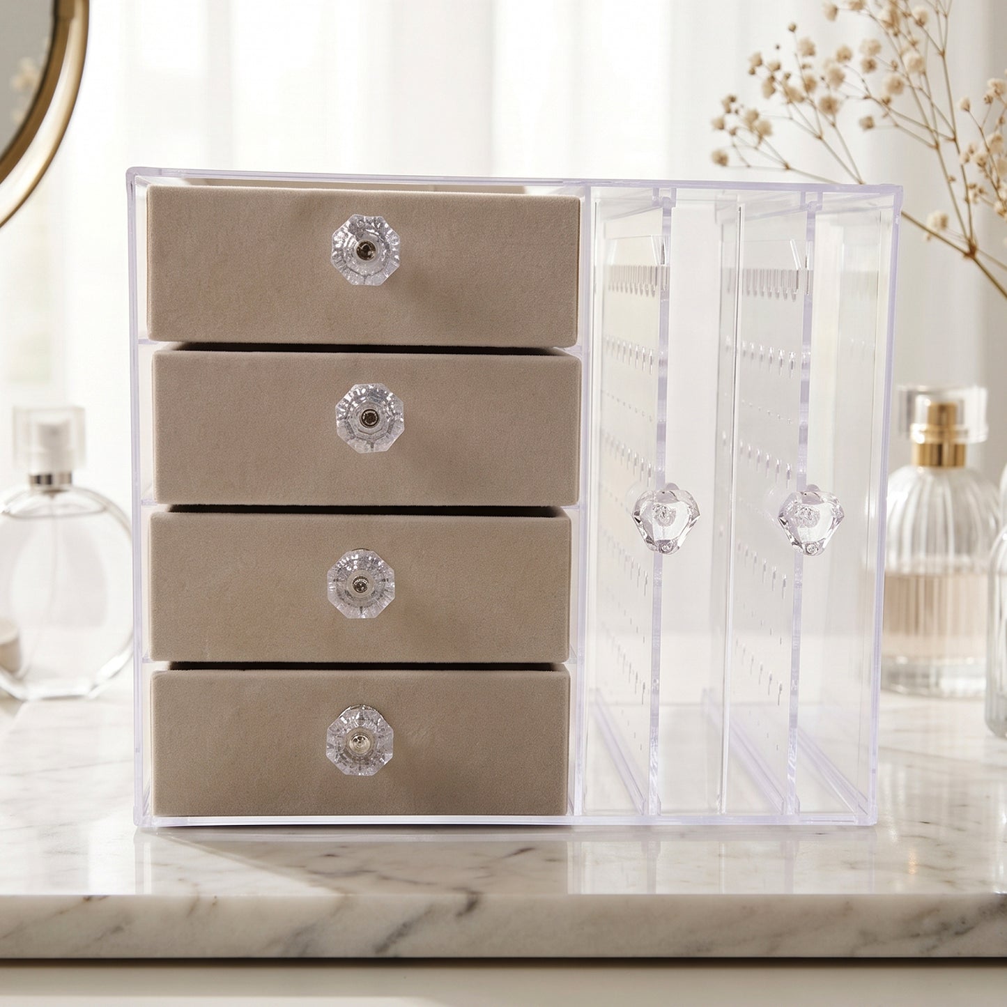 Acrylic Jewelry Organizer Box, Multi-Drawer Velvet Storage for Rings (1 Set)