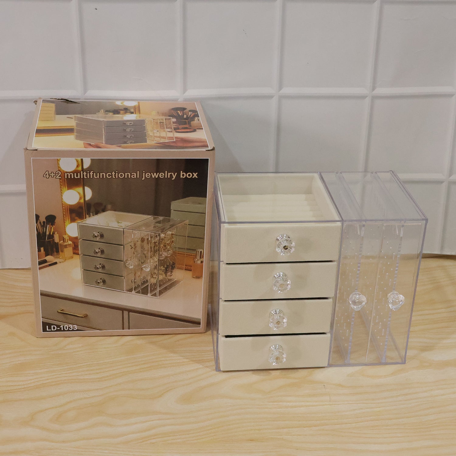 Acrylic Jewelry Organizer Box, Multi-Drawer Velvet Storage for Rings (1 Set)