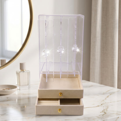 Acrylic Jewelry Organizer Box, 3 Hanging Panels and 2 Drawers for Earrings (1 Set)