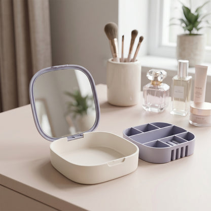 Jewelry storage box compartments and mirror