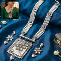 Silver & Pearl Necklace Set – Elegant Floral Pendant & Earrings