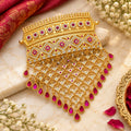 Traditional Golden-Plated Kundan & Ruby Stone Statement AAD Necklace