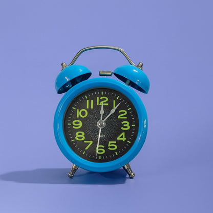 Vintage Blue Twin Bell Alarm Clock for Bedside, Loud Ringing Clock for Home