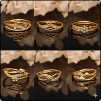 Elegant Finger Ring Set for Women, Made of Brass with Diamond Detailing Gold Plating (Pack of 6)