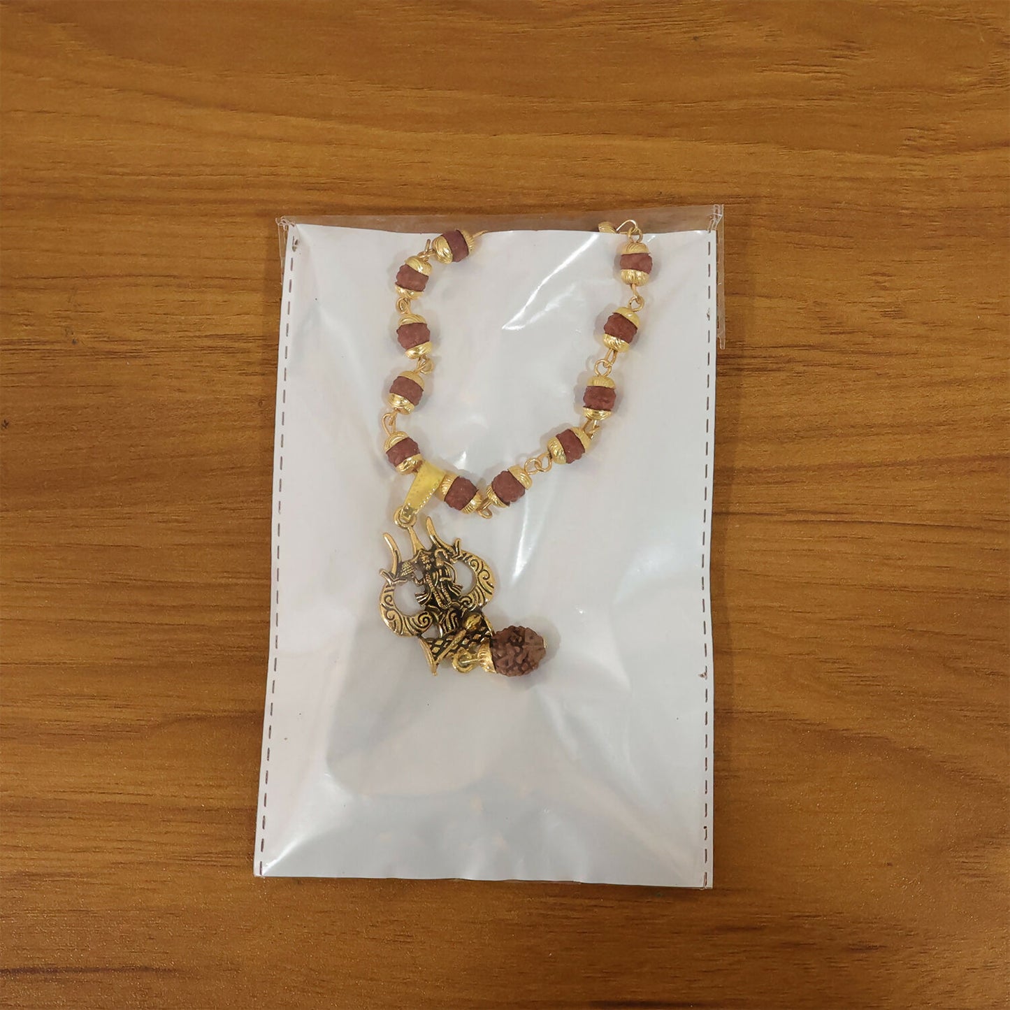 Rudraksha Hanuman Trishul Pendant Gold Beaded Necklace