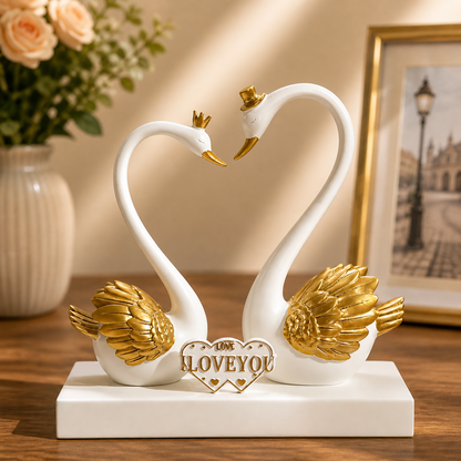 Romantic swan couple figurine display