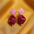 Maroon & Pink Geometric Dangle Earrings with Square Stud Design for Women and Girls