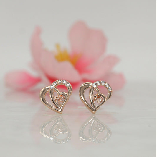 Rose Gold Heart Stud Earrings AD Love & Romantic Jewelry for women and girls