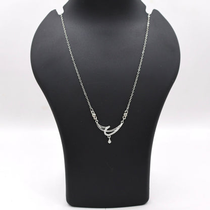 Silver Tone AD Pave Crescent Curve Drop Pendant Necklace