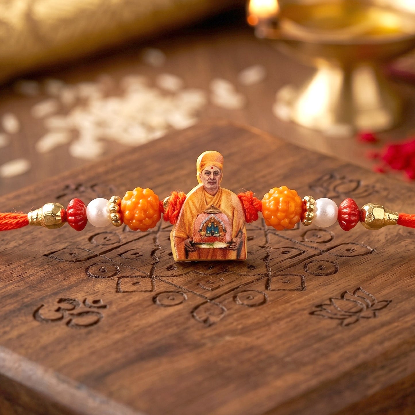 Soft thread Rakhi featuring elegant beadwork
