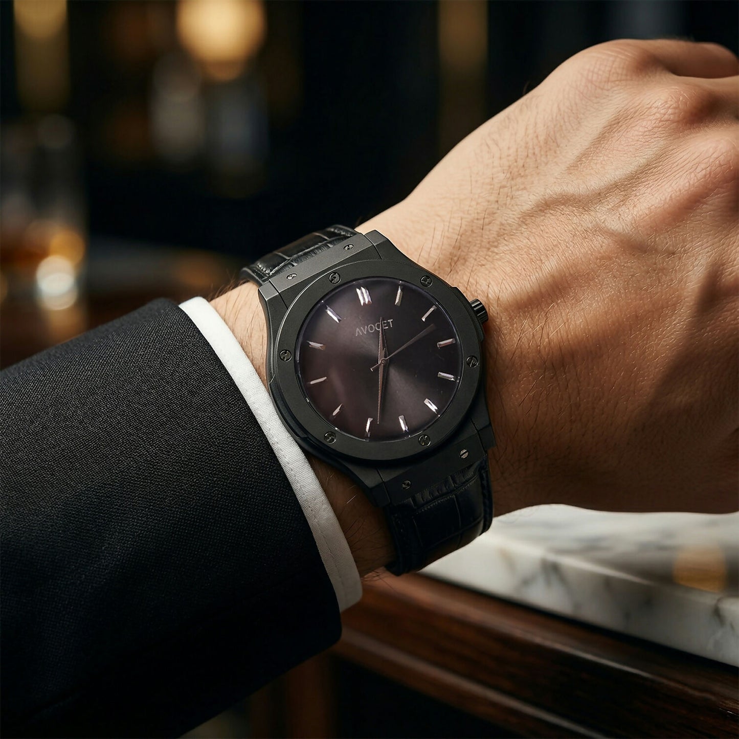 Premium Black Analog Wrist Watch with Classic Leather Strap for Men