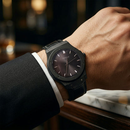 Premium Black Analog Wrist Watch with Classic Leather Strap for Men