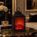 LED Fireplace Lantern with Realistic Flame Effect, Black Decorative Lamp