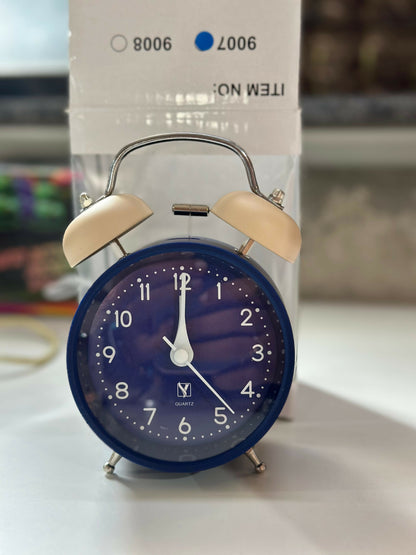 Retro Twin Bell Loud Alarm Clock for Bedroom | Blue Vintage Table Clock | Quartz