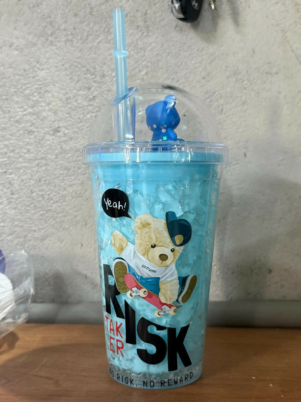 Blue Bear Ice Slush Tumbler with Dome Lid & Straw | 700ml Cute Shake Cup