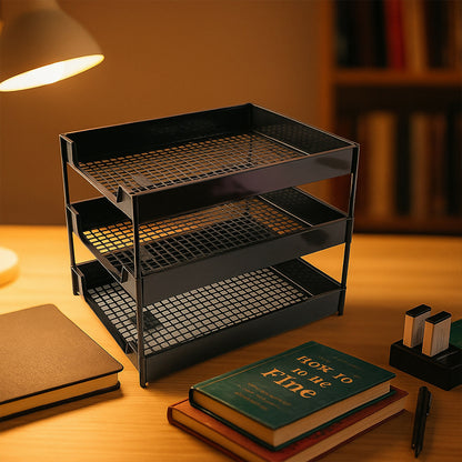 Office Mate 3-Layer Executive Document Tray | Durable Plastic File Organizer for Office (37.5 cm x 27.5 cm x 25.5 cm)