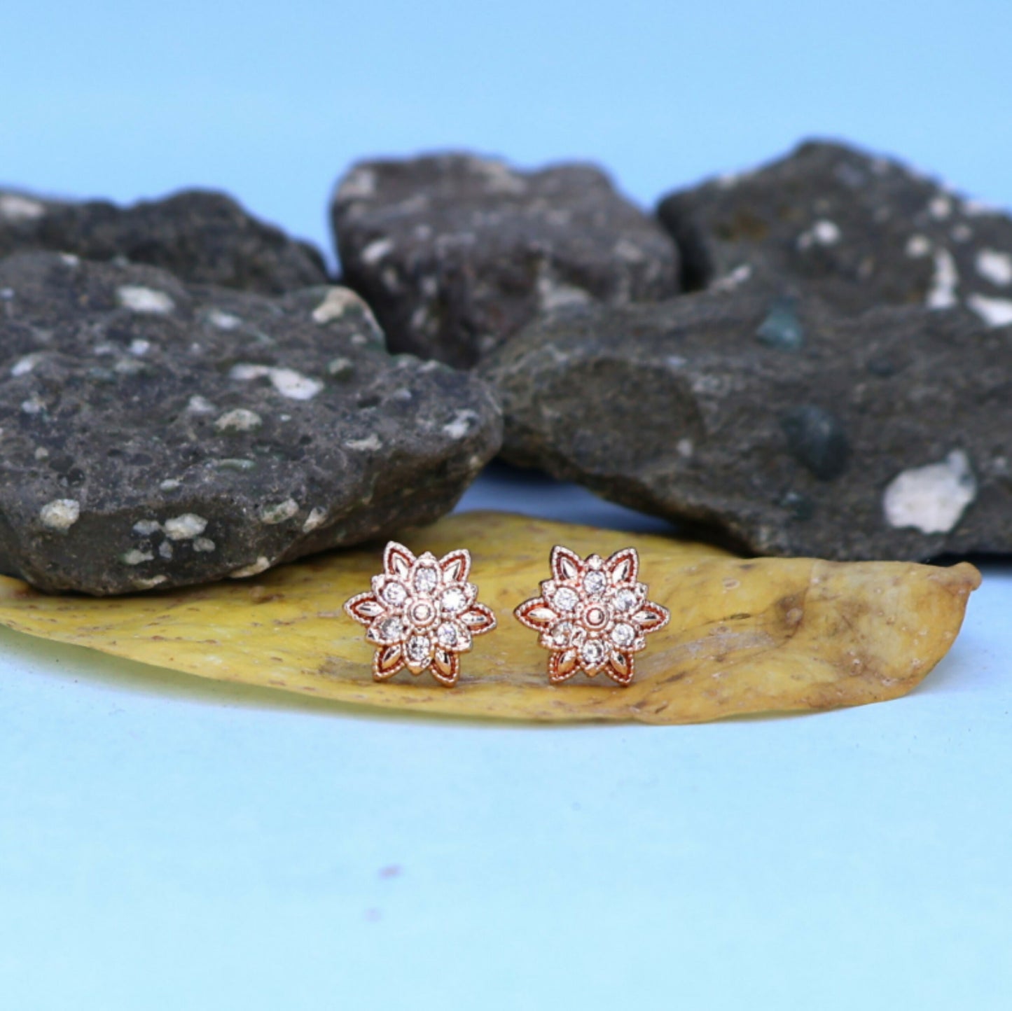 Rose Gold AD Stud Earrings for Women and girls | Floral Cluster Design