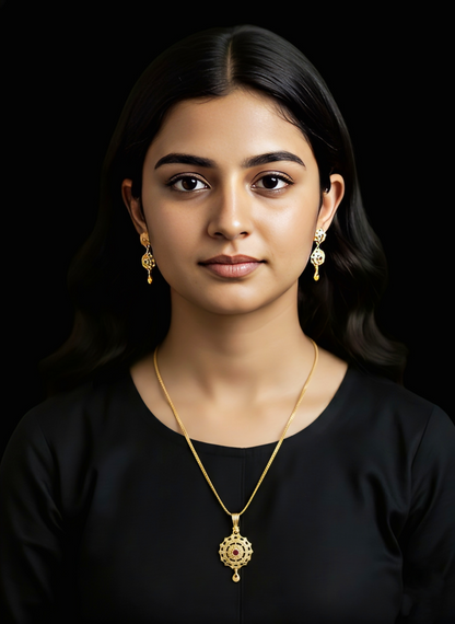 Micro Gold-Plated Ruby and White Stone Pendant Set With Matching Earrings