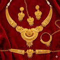 Gold Plated Bridal Jewellery Set Sunburst Necklace Earrings Maang Tikka Nath Set
