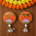 Shubh Labh Door Hanging – Premium Green Satin with Pearl Latkan