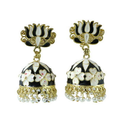 Close-up of floral dome design in jhumka earrings