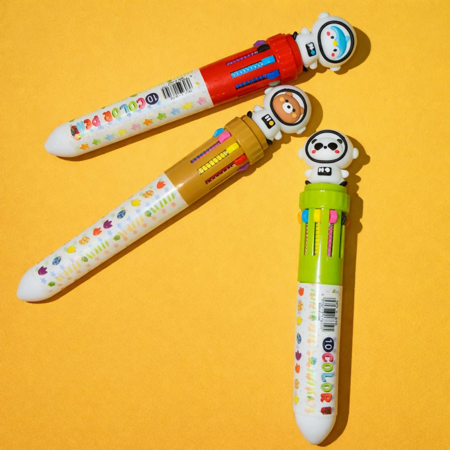 10-in-1 Multicolor Pen for Kids Panda & Bear Design Cute Writing Pen ( SET OF 3)