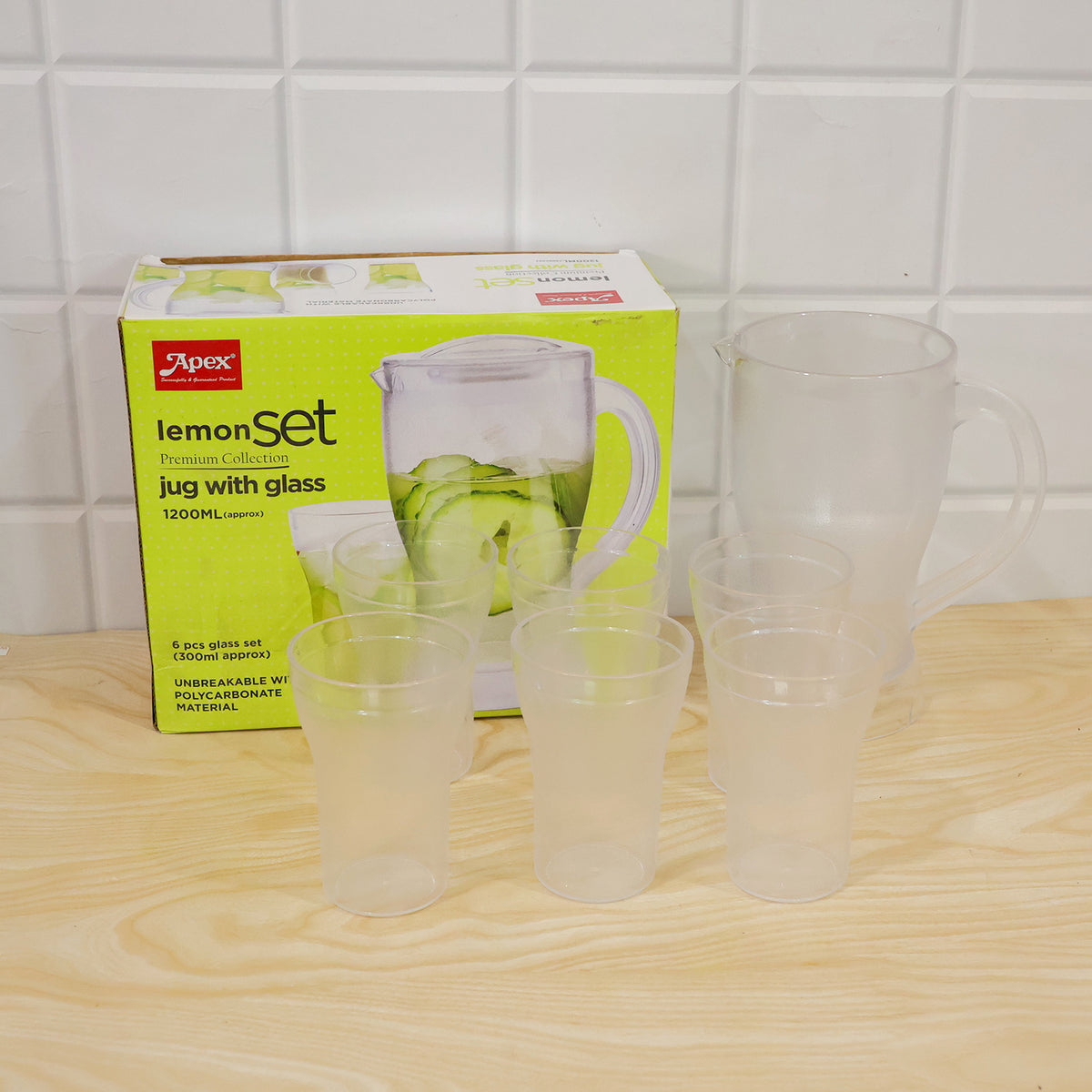 Lemon Jug Set – 1200ML Unbreakable Jug with 6 Glasses