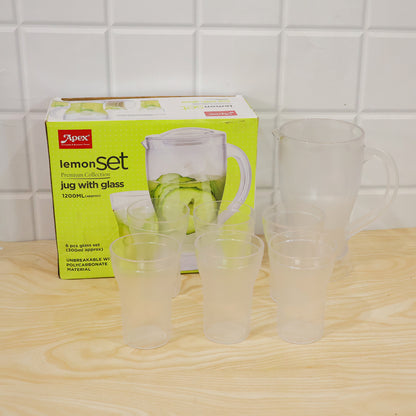 Lemon Jug Set – 1200ML Unbreakable Jug with 6 Glasses