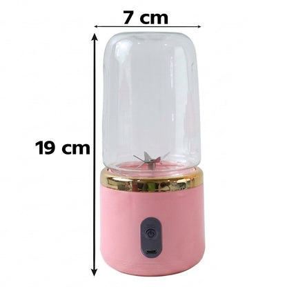 Pink mini blender with USB recharging port and blades for fruit smoothies